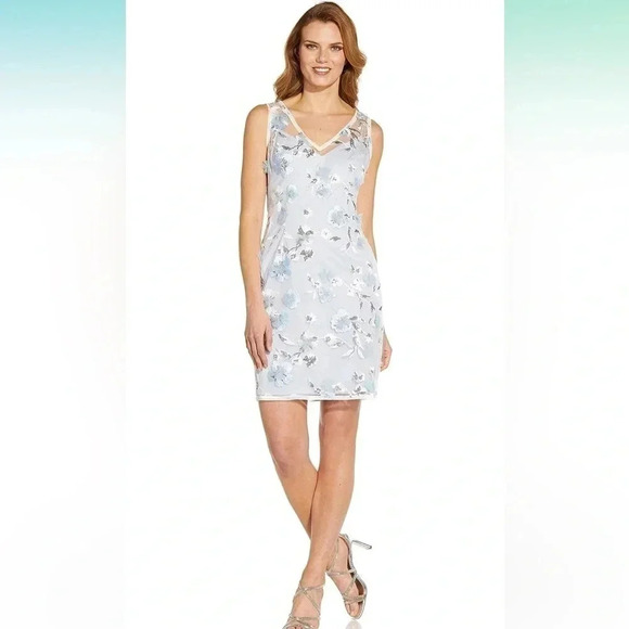 Adrianna Papell | Floral Embroidery Sheath Dress | Size 14 - Picture 9 of 10